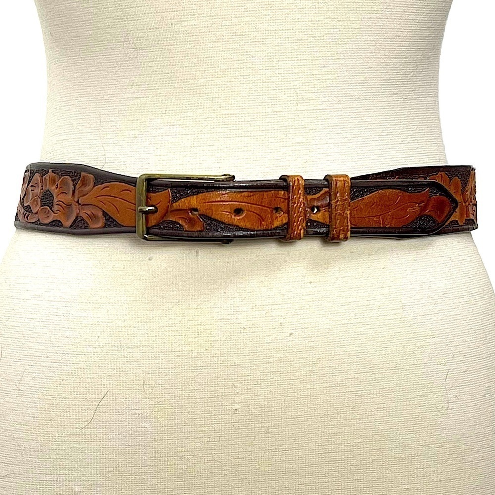 VTG‎ 30s 40s Kirwan-Neilson Floral Tooled Leather Belt Size 30 Cowgirl Western